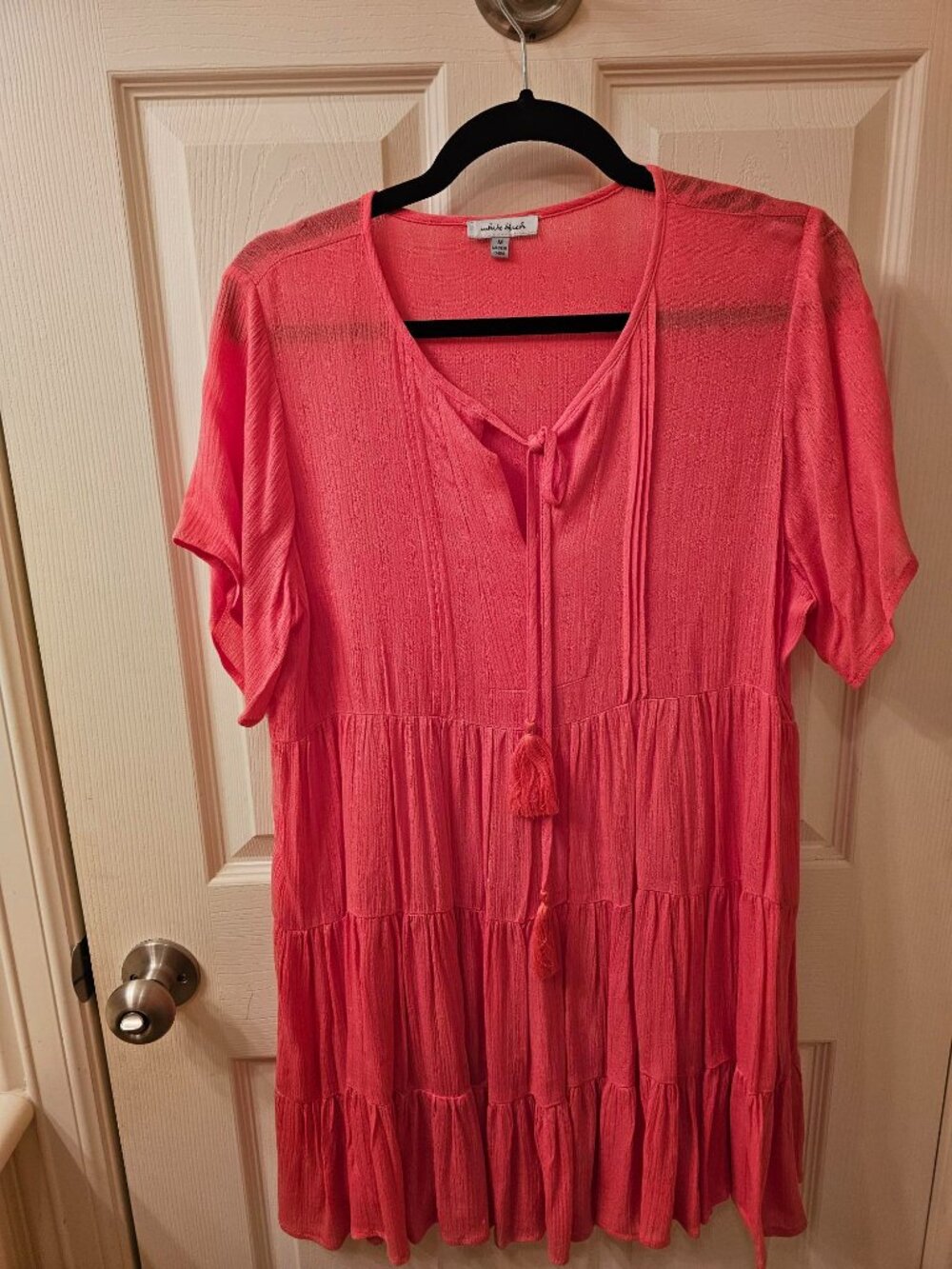 NWOT White Birch Medium Coral Tunic Blouse w / Tassels